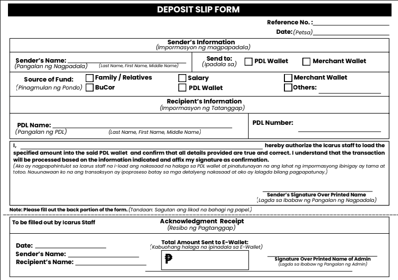 Deposit Slip Form Front
