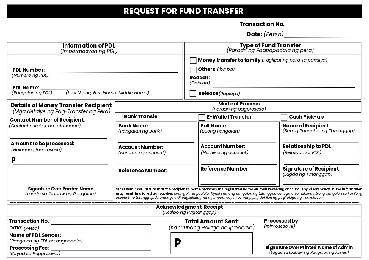 Request for Fund Transfer Form Page 1