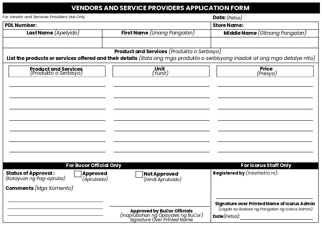 Vendors and Service Providers Application Form